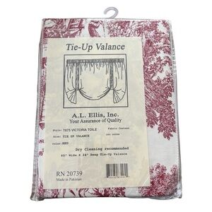 NWT Vintage A.L. Ellis Inc. Tie-Up Valance Victoria Toile Red 60” Wide 24” Deep